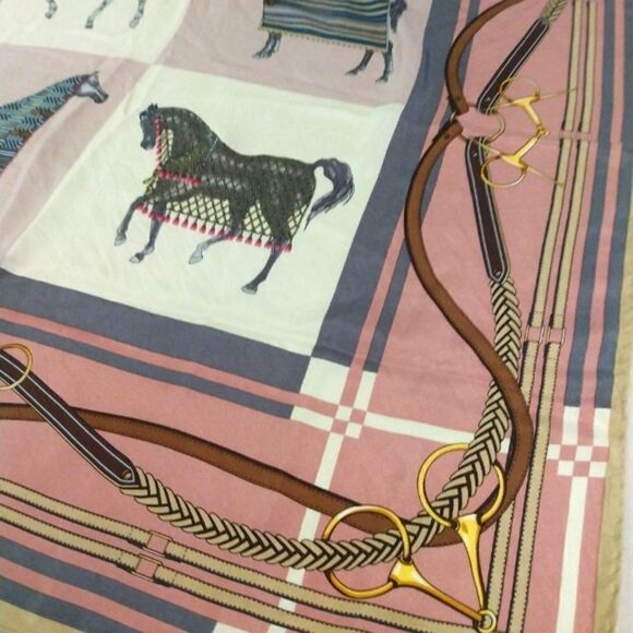 Vintage Silk Scarf Rolled Hem Equestrian Horse Bridle Foulard - Picture 12 of 16